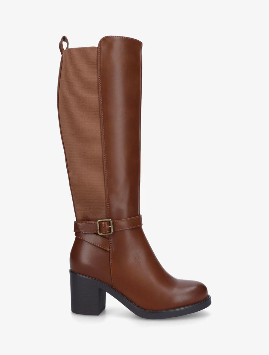 Bottes unies élastiquées à talon - Camel - 5