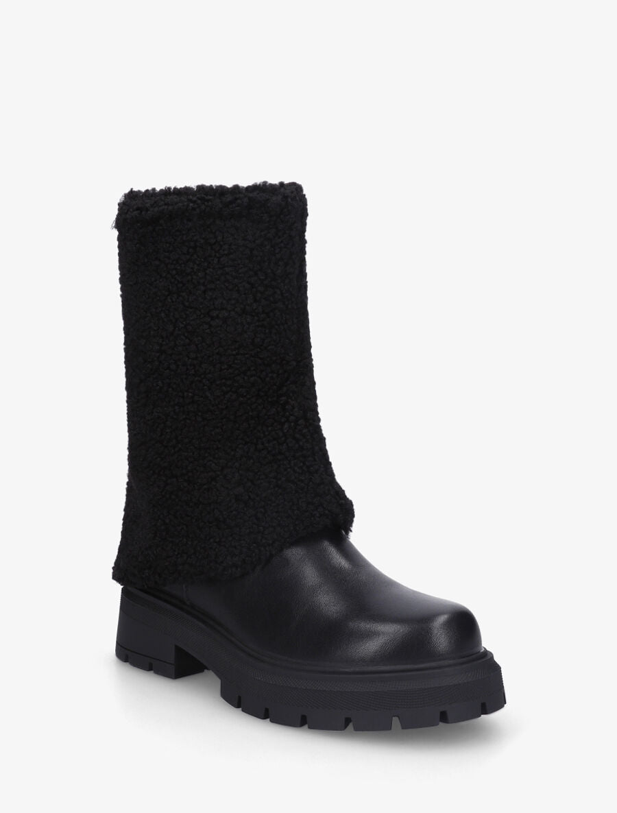 Bottines à revers laine effet bouclé - Noir - 2