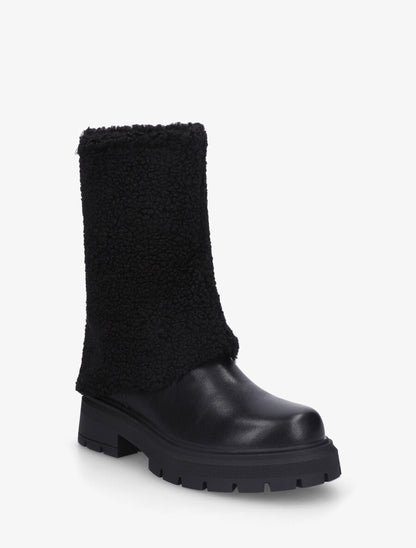 Bottines à revers laine effet bouclé - Noir - 2