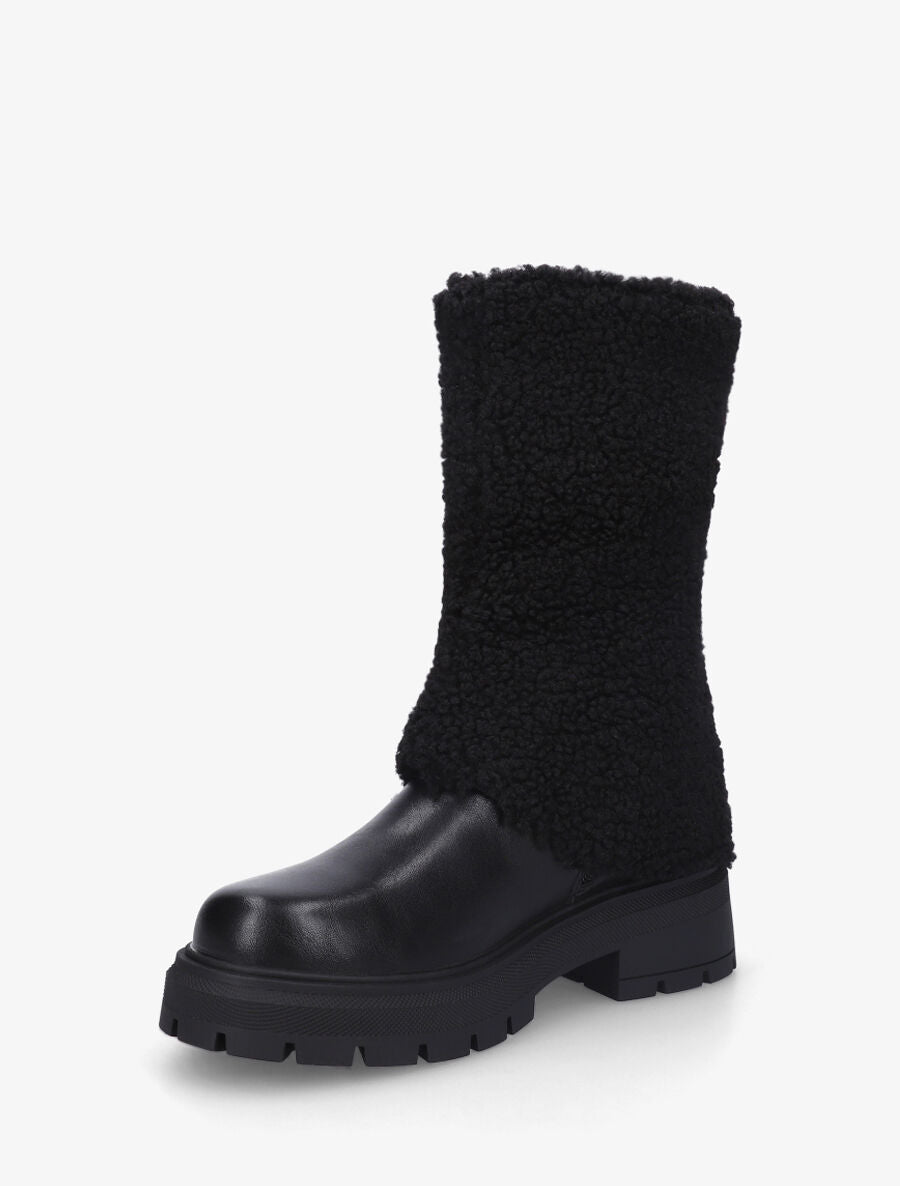 Bottines à revers laine effet bouclé - Noir - 3