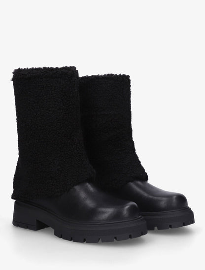 Bottines à revers laine effet bouclé - Noir - 4
