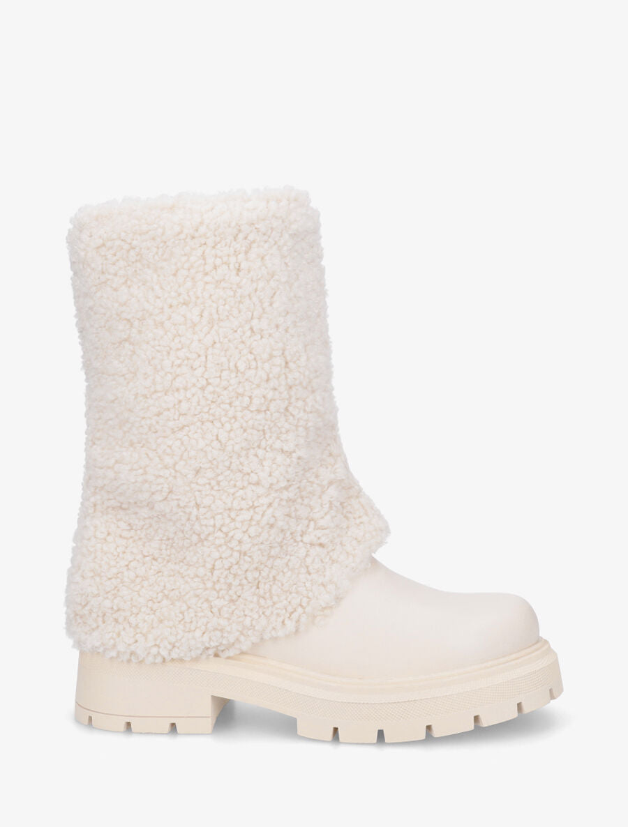 Bottines à revers laine effet bouclé - Beige - 5
