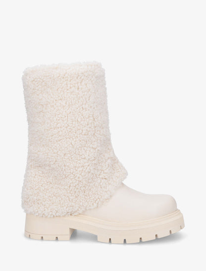 Bottines à revers laine effet bouclé - Beige - 5