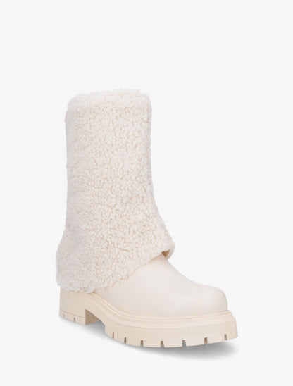 Bottines à revers laine effet bouclé - Beige - 2