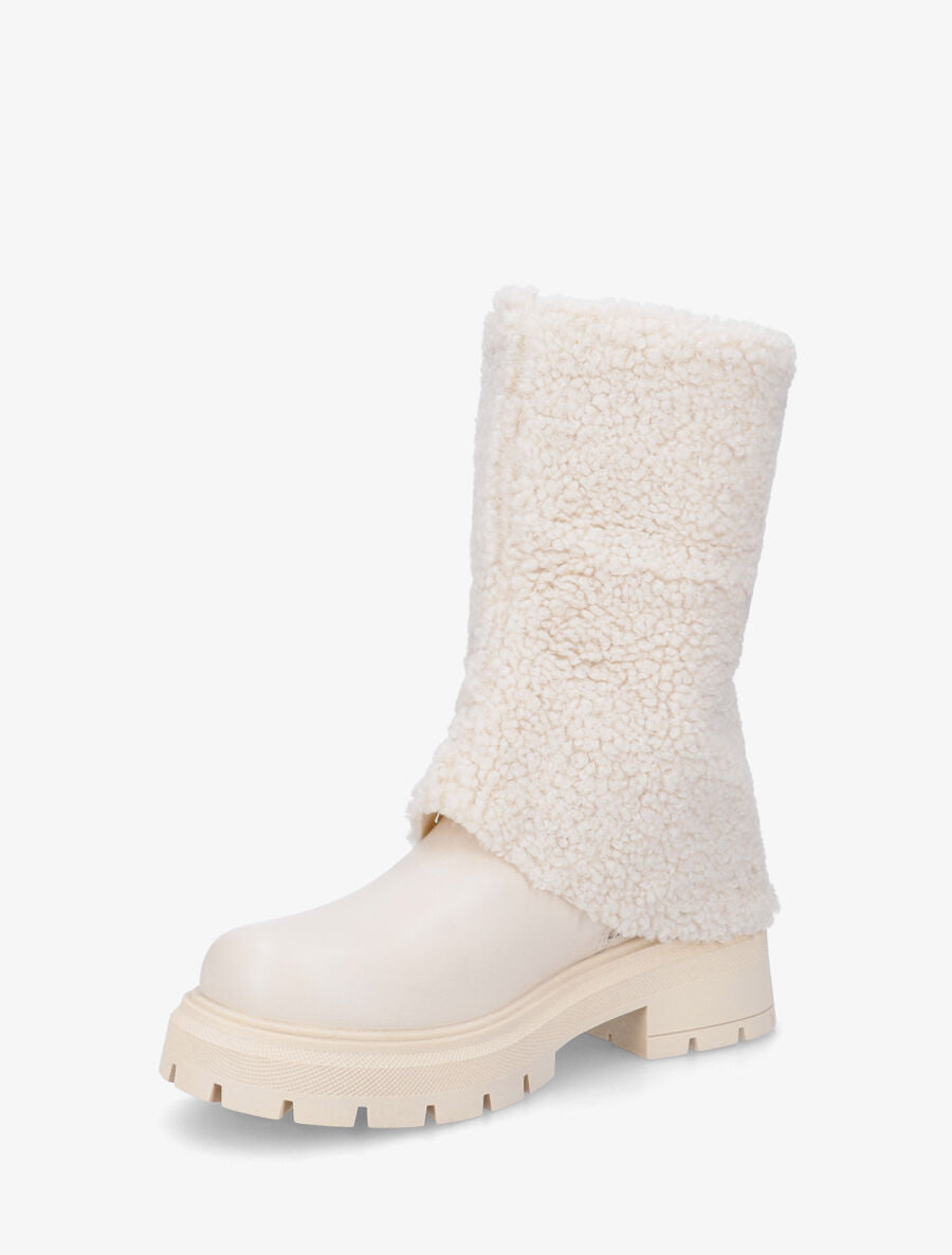 Bottines à revers laine effet bouclé - Beige - 3