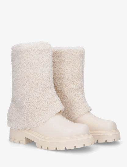 Bottines à revers laine effet bouclé - Beige - 4