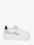 Sneakers en simili à détail dentelle et sequins - Blanc - 1