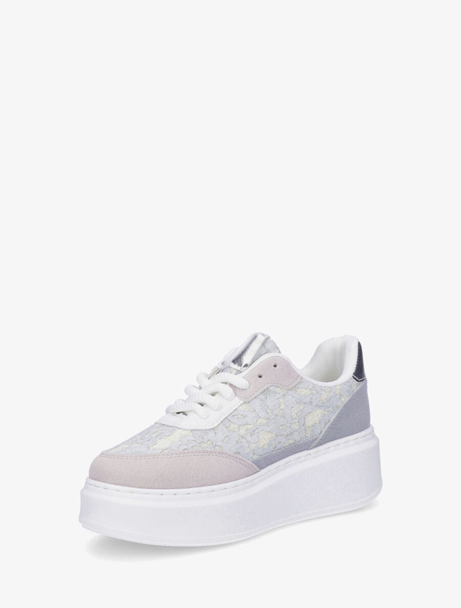 Sneakers en simili à détail dentelle et sequins - Bleu clair - 3