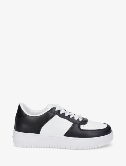 Sneakers en simili à bout rond piqueté - Noir/blanc - 5