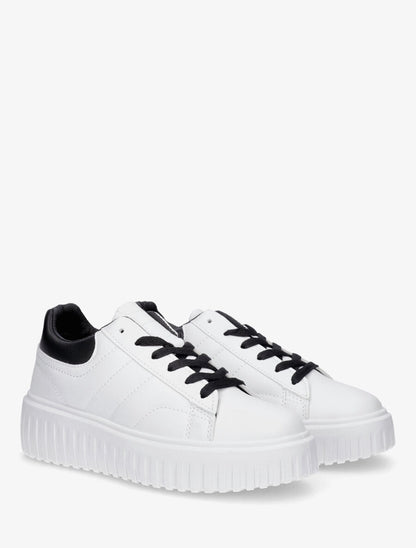 Sneakers à plateforme striée - Blanc/noir - 4