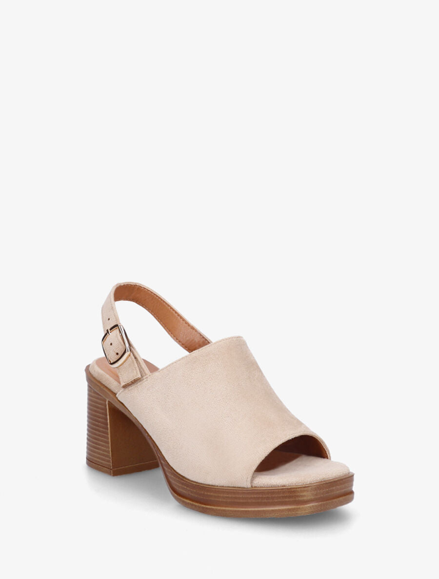 Sandales à talon en suédine - Beige - 2