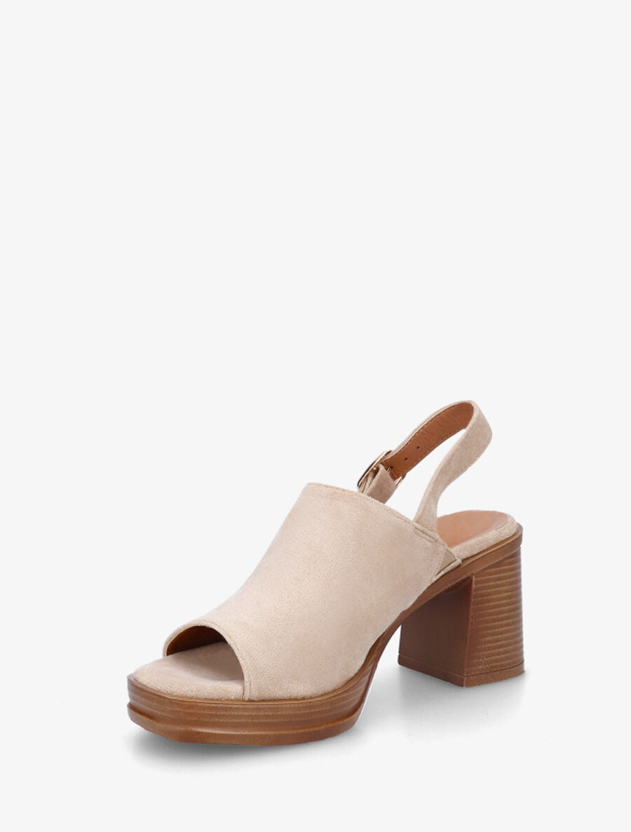 Sandales à talon en suédine - Beige - 3