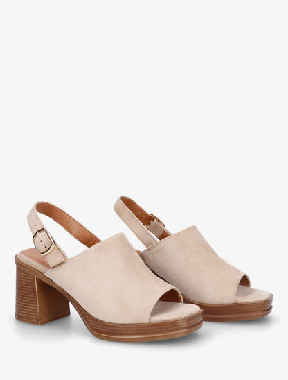 Sandales à talon en suédine - Beige - 4