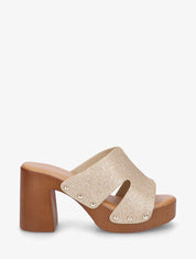 Mules à talon effet bois et ganse pailletée - Or - 1