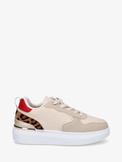 Baskets en simili empiècements léopards - Beige - 5