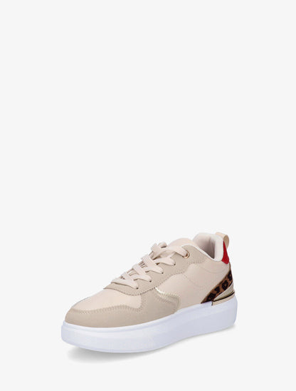 Baskets en simili empiècements léopards - Beige - 3