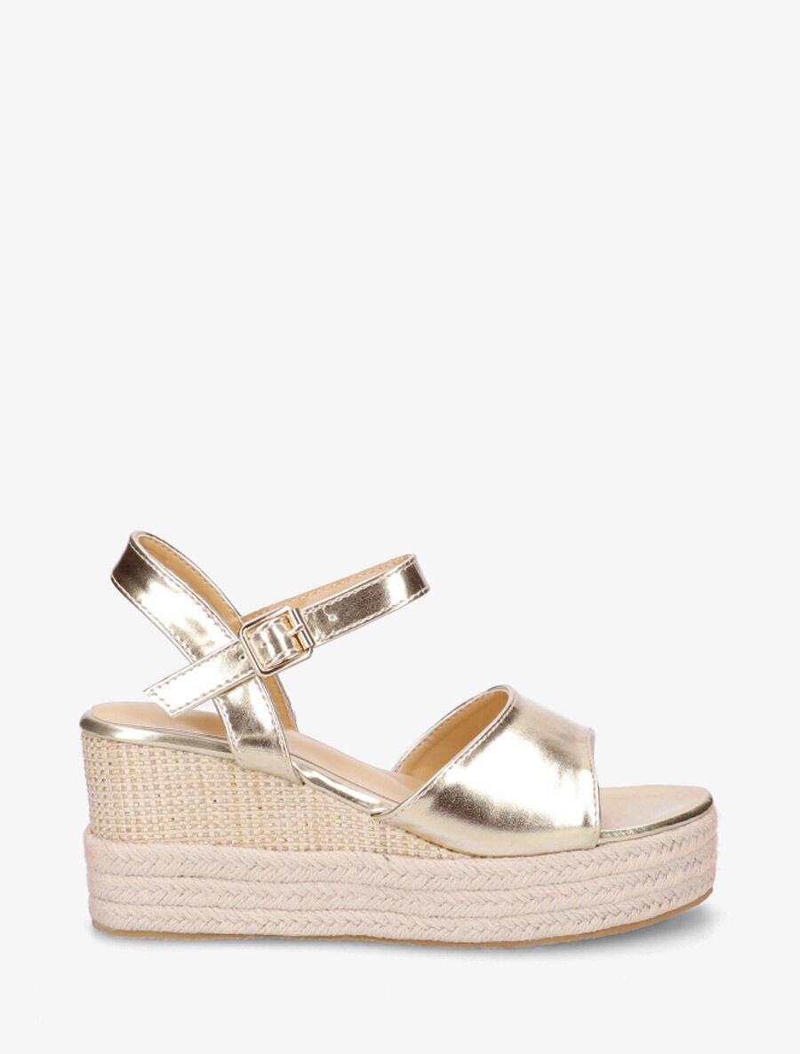 Sandales compensées en simili style espadrille - Or - 1