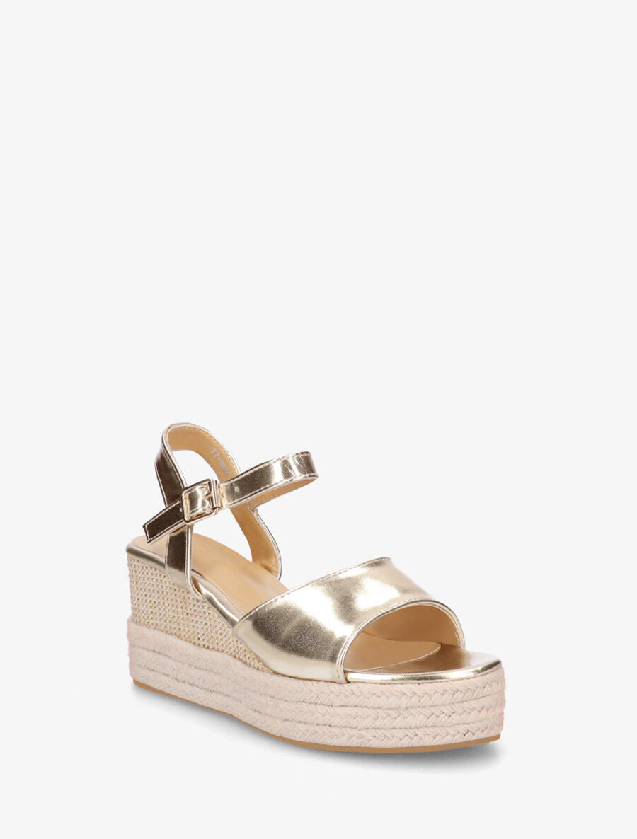 Sandales compensées en simili style espadrille - Or - 2