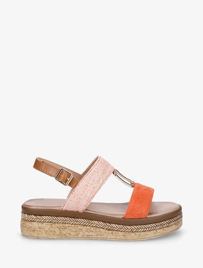 Sandales compensées à brides bi-matière - Orange - 5