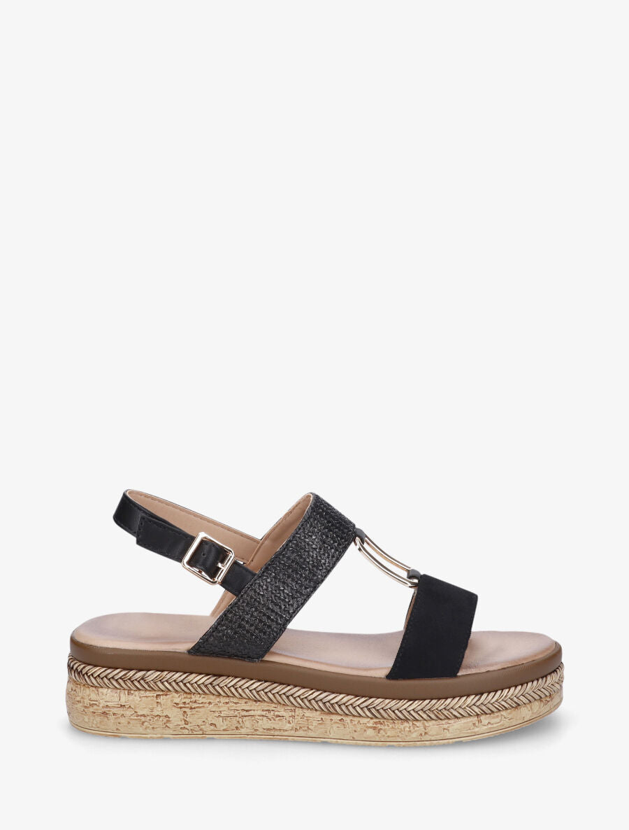 Sandales compensées à brides bi-matière - Noir - 5