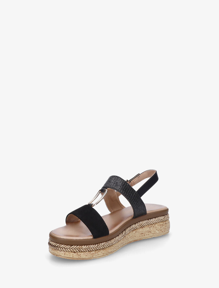 Sandales compensées à brides bi-matière - Noir - 3