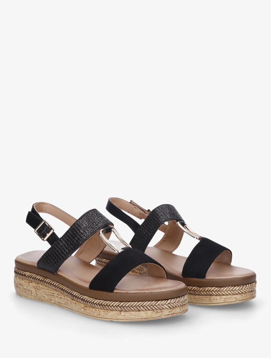 Sandales compensées à brides bi-matière - Noir - 4