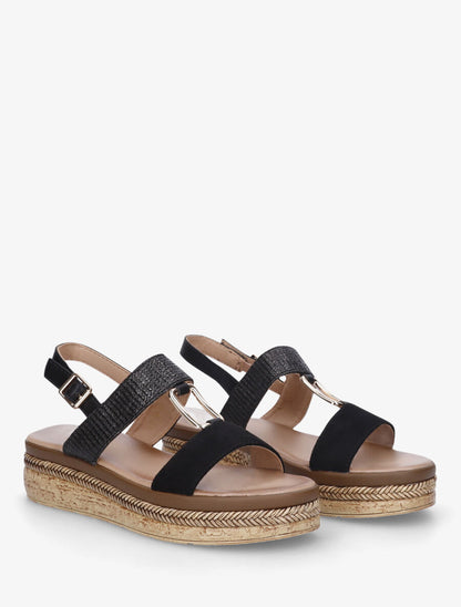 Sandales compensées à brides bi-matière - Noir - 4