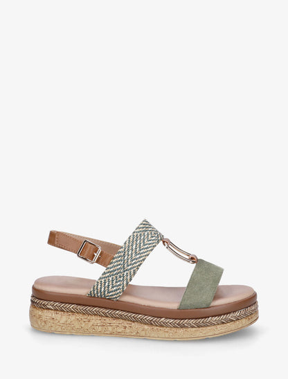 Sandales compensées à brides bi-matière - Kaki - 5
