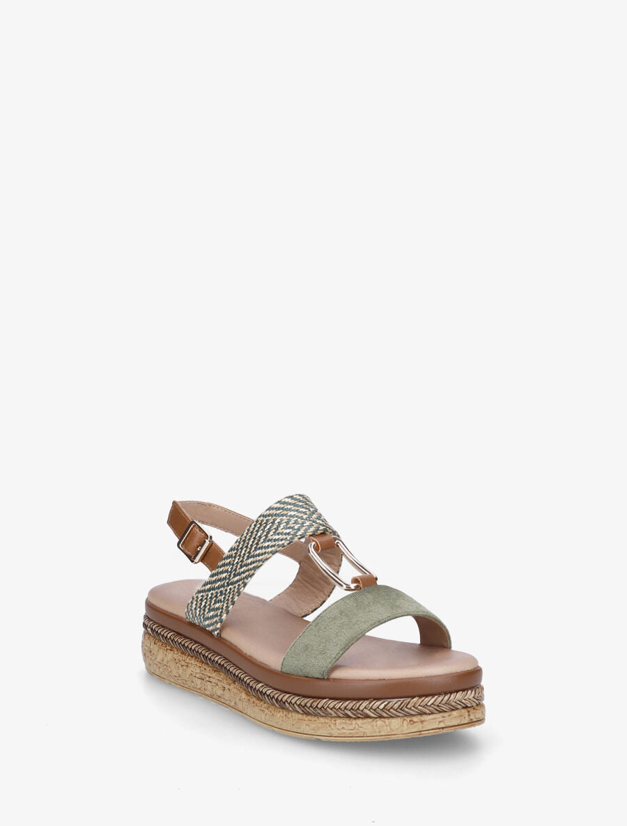 Sandales compensées à brides bi-matière - Kaki - 2