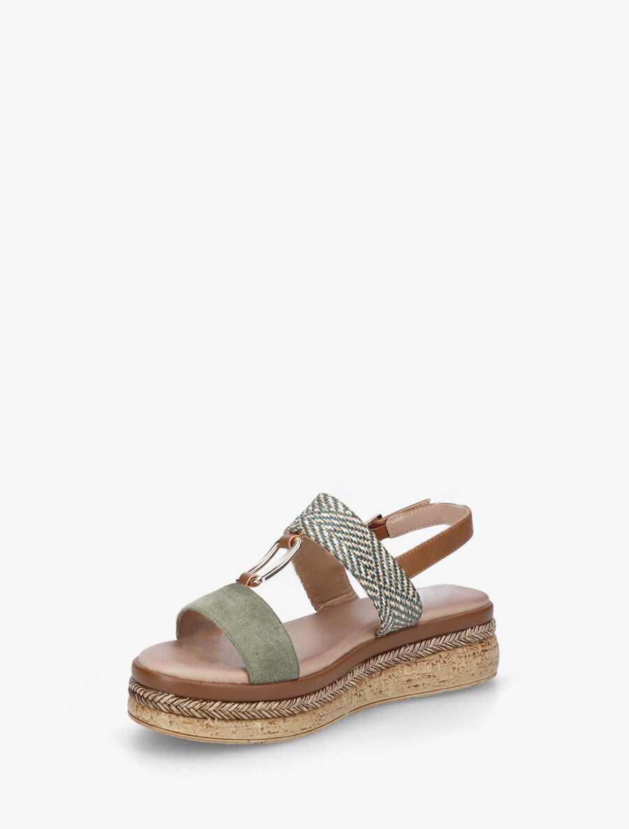 Sandales compensées à brides bi-matière - Kaki - 3