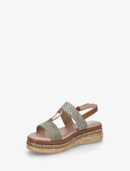 Sandales compensées à brides bi-matière - Kaki - 3