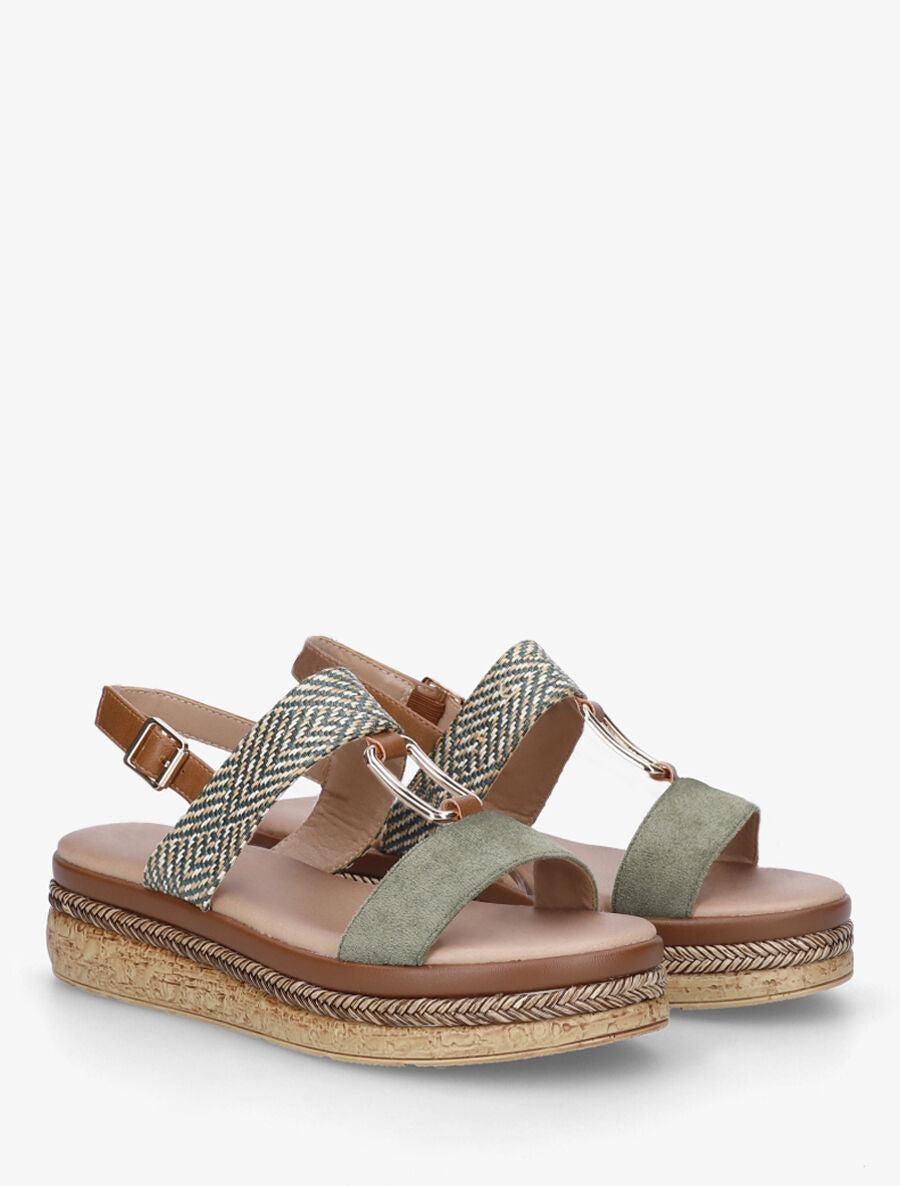 Sandales compensées à brides bi-matière - Kaki - 4