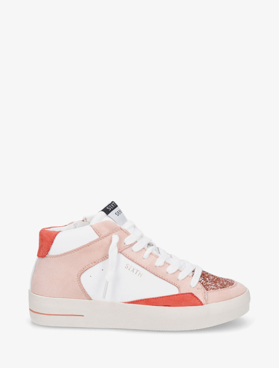 Sneakers montantes zippées à détail pailleté - Rose - 5