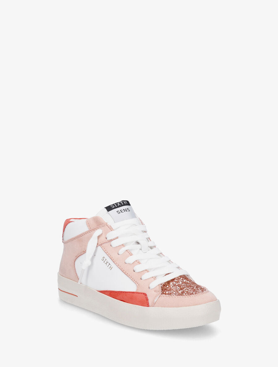 Sneakers montantes zippées à détail pailleté - Rose - 2