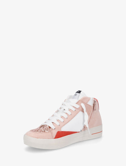 Sneakers montantes zippées à détail pailleté - Rose - 3