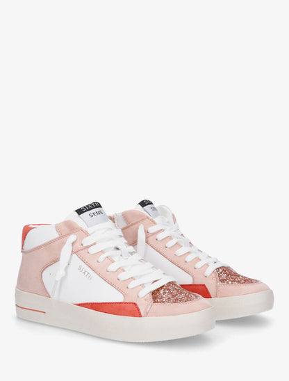Sneakers montantes zippées à détail pailleté - Rose - 4