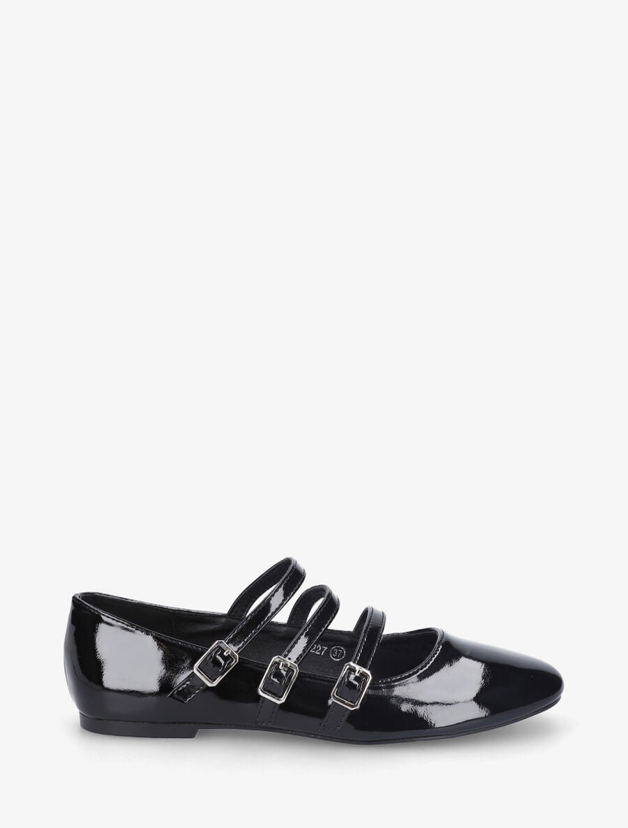 Ballerines vernies à 3 brides - Noir - 1