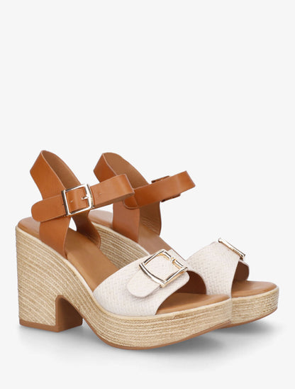 Sandales à talon haut et bride tressée - Beige - 4