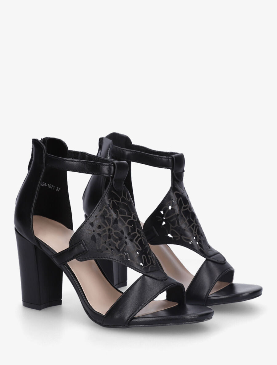 Sandales en simili à claque piquetée motif fleuri - Noir - 4