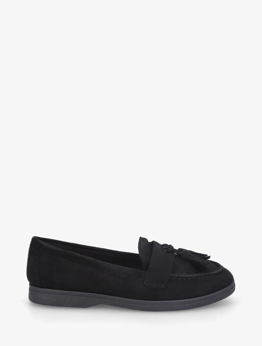 Mocassins en suédine à pompons - Noir - 1