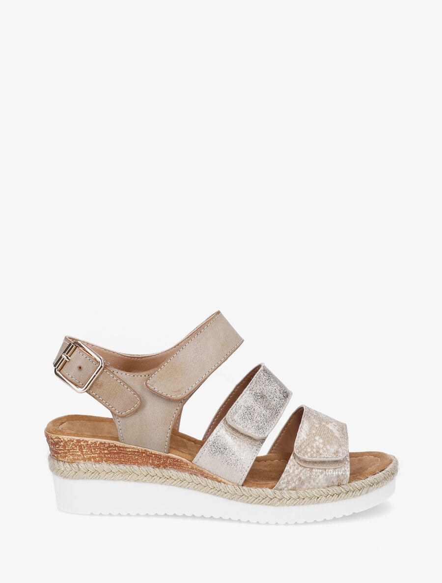 Sandales compensées à scratch - Beige - 1