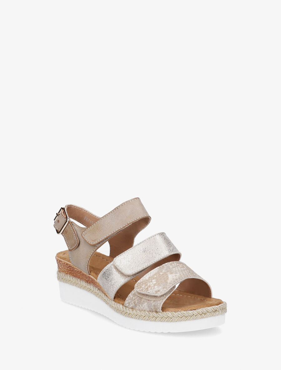 Sandales compensées à scratch - Beige - 2