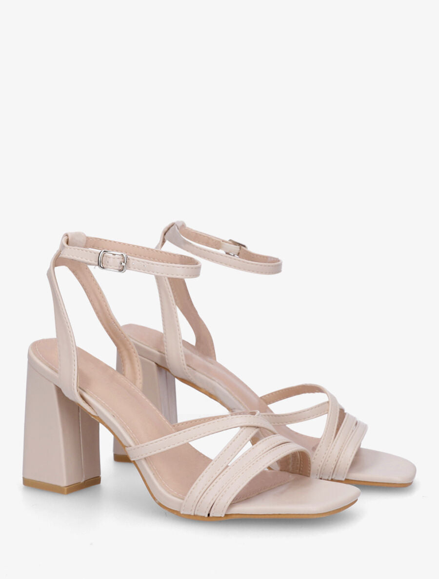 Sandales en simili à talon haut - Beige - 4