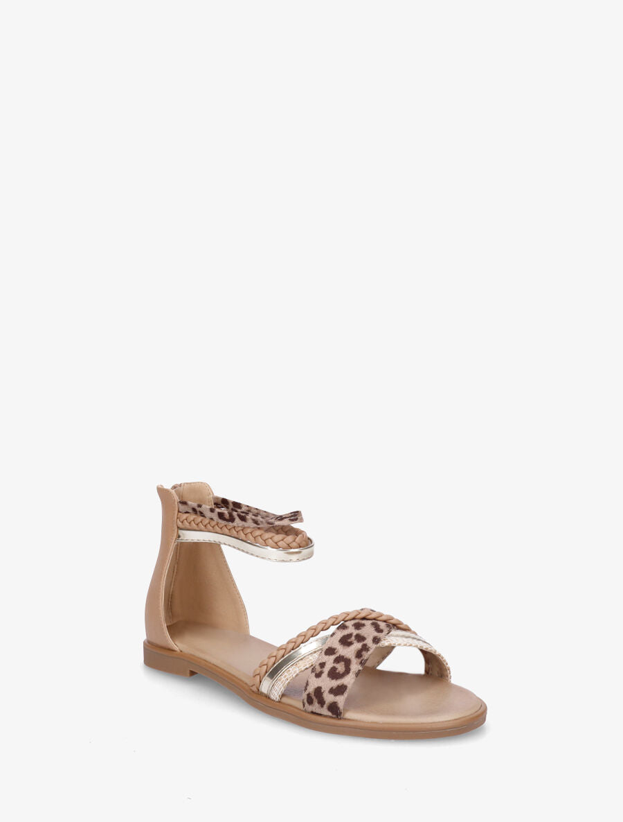 Sandales plates irisées brides fantaisies léopard - Camel - 2
