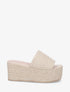Mules à talon compensé haut en raphia - Beige - 5