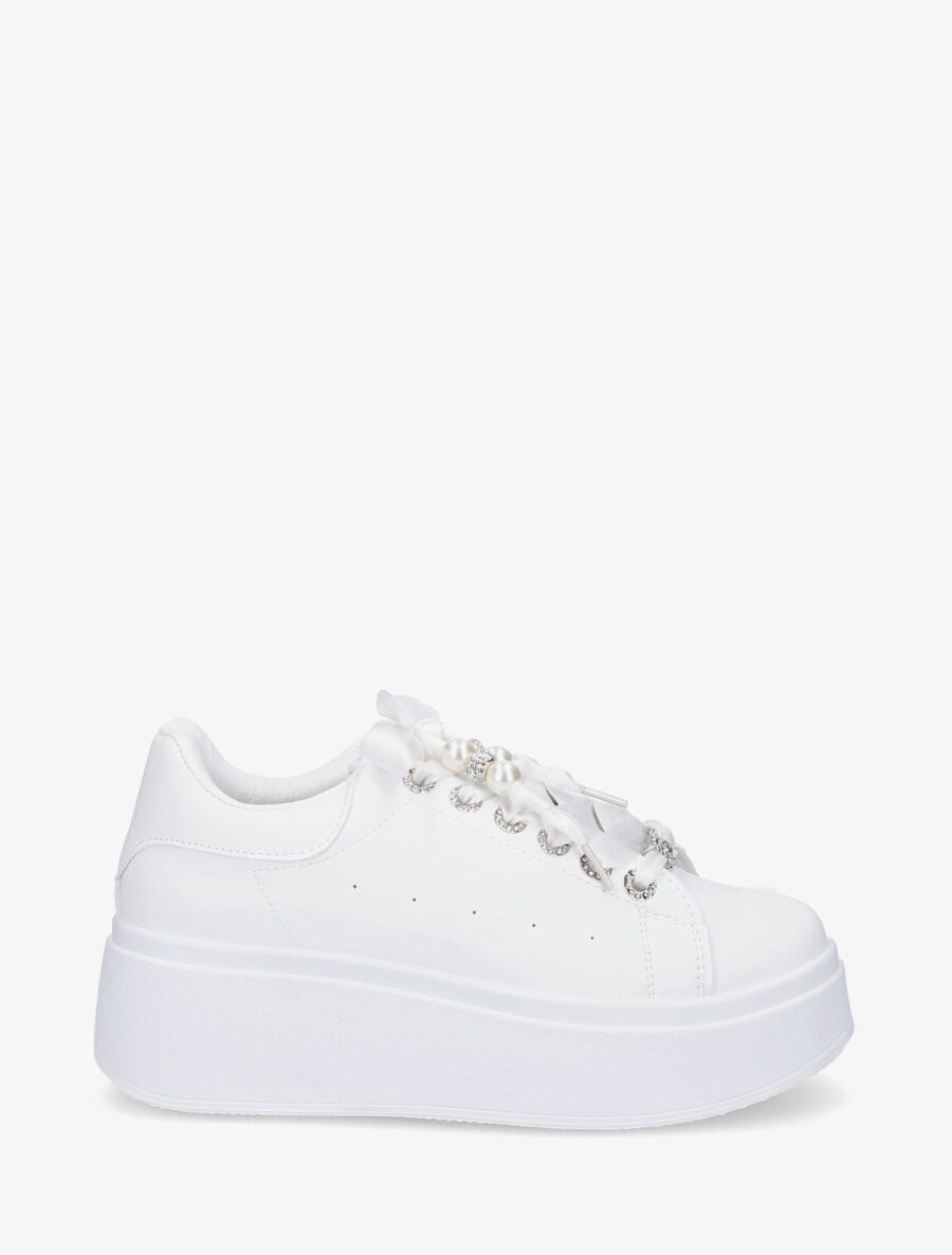 Sneakers à plateforme et strass - Blanc - 5