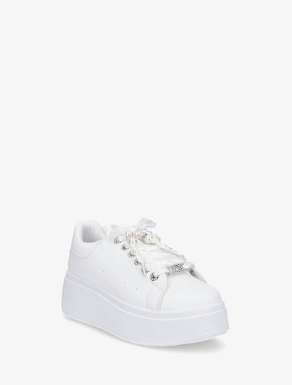 Sneakers à plateforme et strass - Blanc - 2