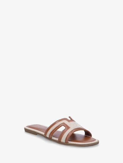 Claquettes en simili à motif damier - Camel - 2