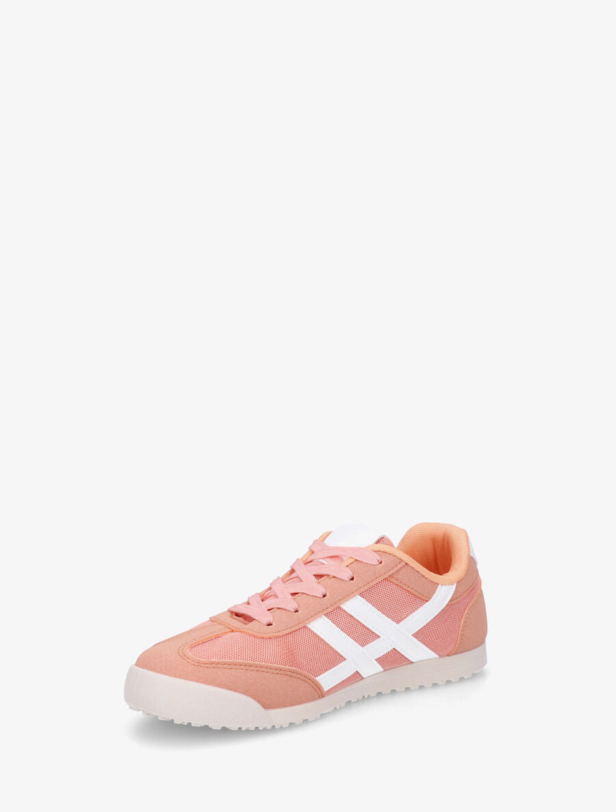Sneakers plates à empiècement mesh - Rose saumon - 3