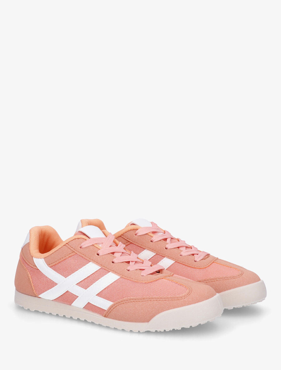 Sneakers plates à empiècement mesh - Rose saumon - 4